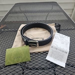 Gucci Supreme Belt Black Leather w/ Interlocking Detail Sz 42 (673921)